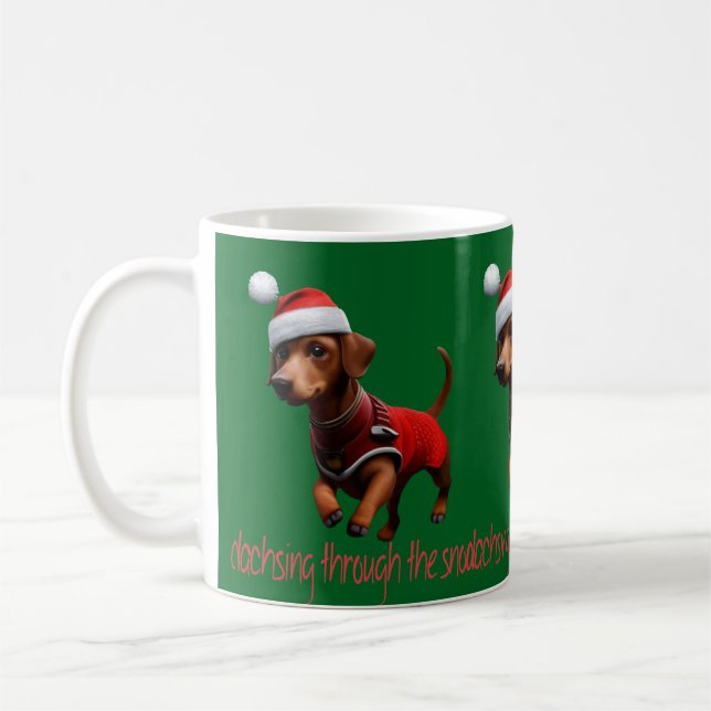 Dachshund springt durch Weihnachten Kaffeetasse (Links)