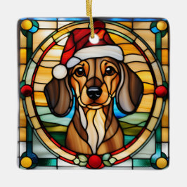 Dachshund Stained Glass Christmas Ornament