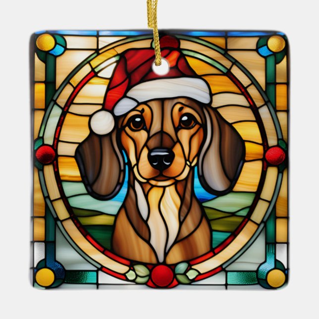 Dachshund Stained Glass Christmas Ornament (Vorderseite)
