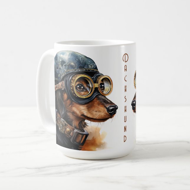 Dachshund-Steampunk-Hund Kaffeetasse (Vorderseite Links)