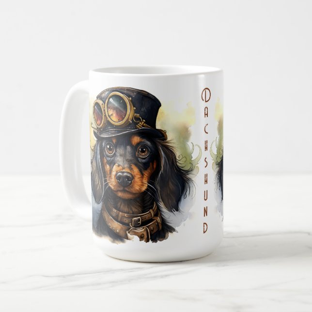 Dachshund-Steampunk-Hund Kaffeetasse (Vorderseite Links)