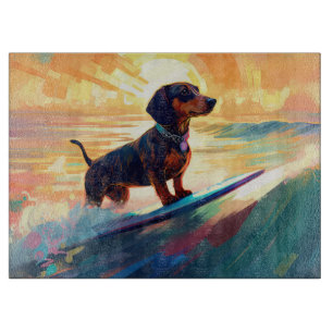 Dachshund-Strand-Surfing-Gemälde Schneidebrett