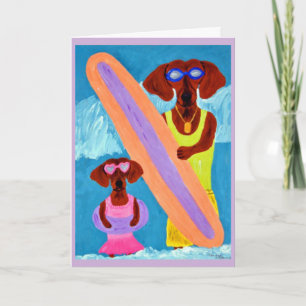 Dachshund-Surfer mit Welpe Karte