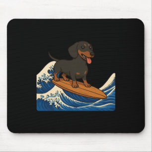 Dachshund surft auf japanischer Welle Wiener Hund Mousepad