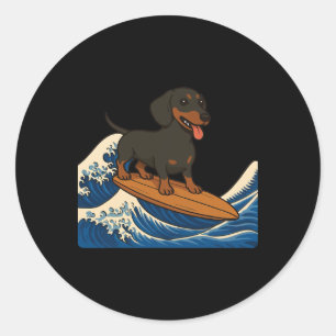 Dachshund surft japanische Welle Wiener Hund _1  Runder Aufkleber