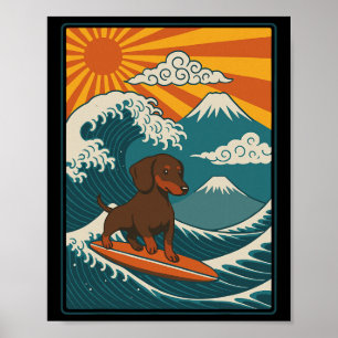Dachshund surft japanische Welle Wiener Hund Poster