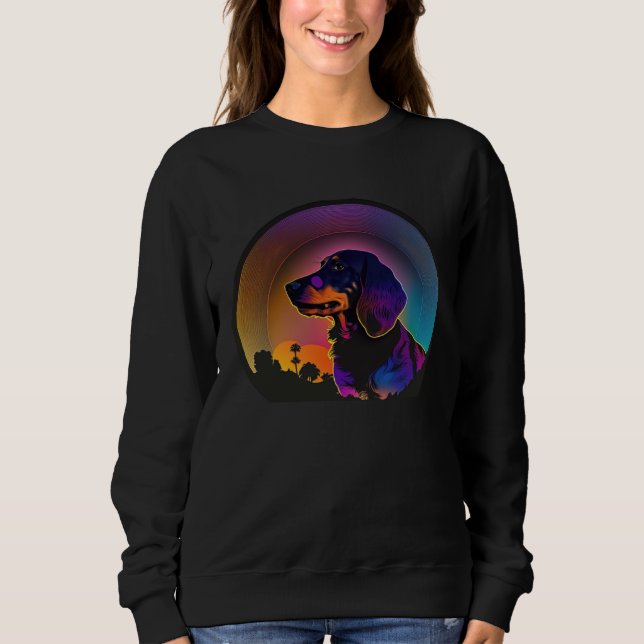 Dachshund Synthwave 80s Retrowave Aesthetic Sweatshirt (Vorderseite)
