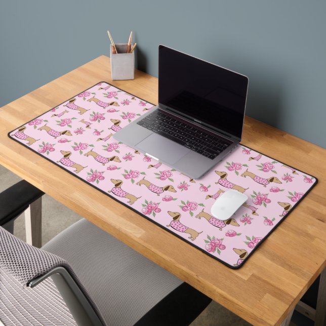 Dachshund tapis de bureau thématique | Peonies flo (Bureau 2)