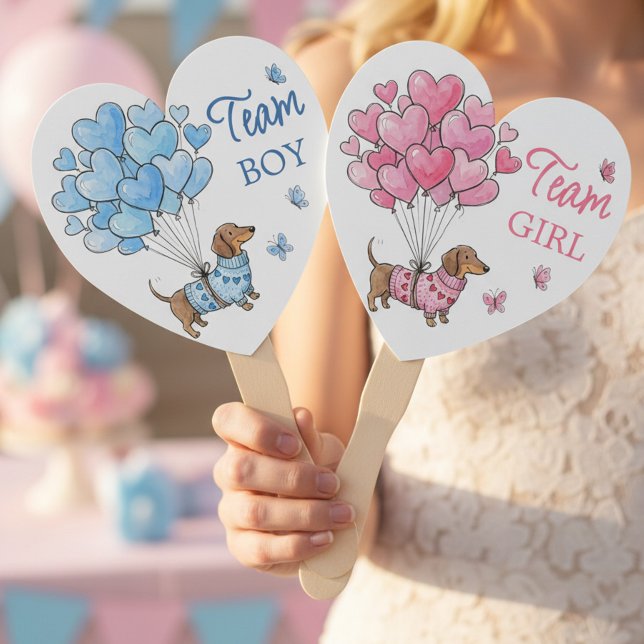 Dachshund Team Junge Team Mädchen Geschlecht Enthü Fächer (Team Boy / Girl Fans - Teenie Weenie Sweetheart Dachshund Gender Reveal collection by Darling & May)
