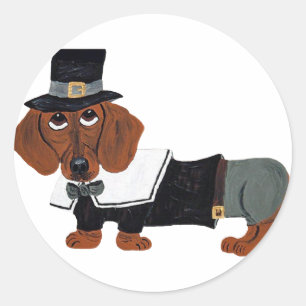 Dachshund Thanksgiving Pilger Runder Aufkleber