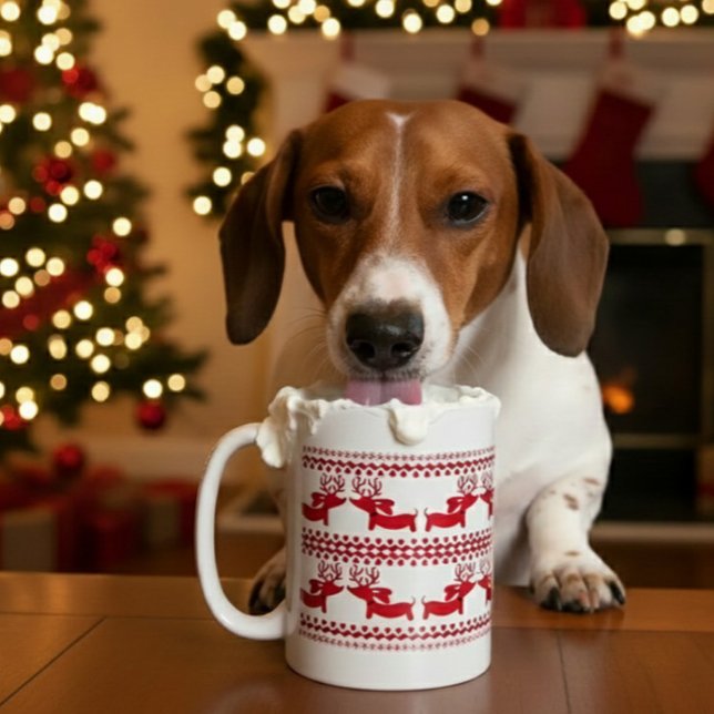 Dachshund Thé Dachshund Dachshund Tasse de café mo (Dachshund Christmas Coffee Mug – Fair Isle Nordic Reindeer Wiener Dog Holiday Gift)