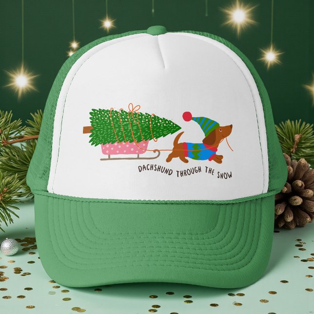 Dachshund Through The Snow Cute Christmas Dog Truckerkappe (Von Creator hochgeladen)