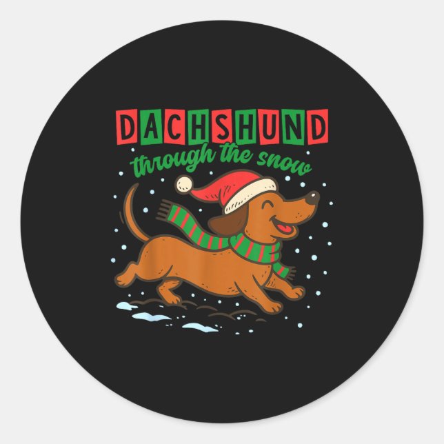 Dachshund Through The Snow Funny Christmas Wiener  Runder Aufkleber (Vorderseite)