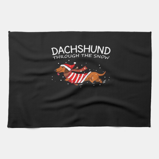 Dachshund Through The Snow Funny Dog Christmas Cla Geschirrtuch (Horizontal)