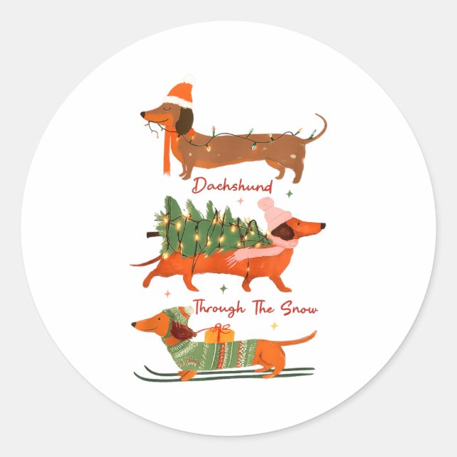 Dachshund Through The Snow Merry Christmas Dachshu Runder Aufkleber (Vorderseite)