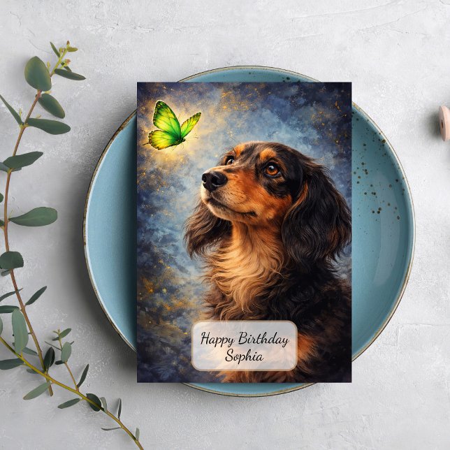 Dachshund und grüner Schmetterling Karte (Von Creator hochgeladen)