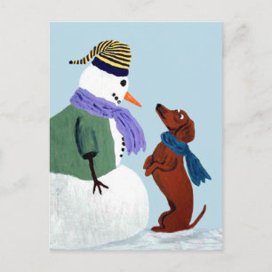 Dachshund und Schneemann Postkarte