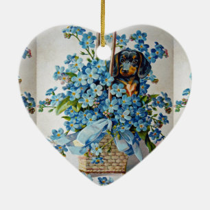 Dachshund und Vergissmeinnicht Keramikornament