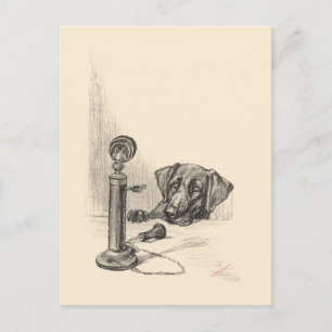 Dachshund und Vintage-Telefon Postkarte