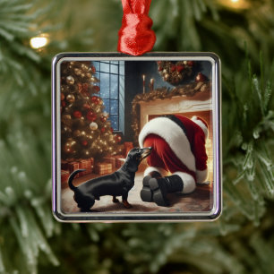 Dachshund und Weihnachtsmann Ornament Aus Metall