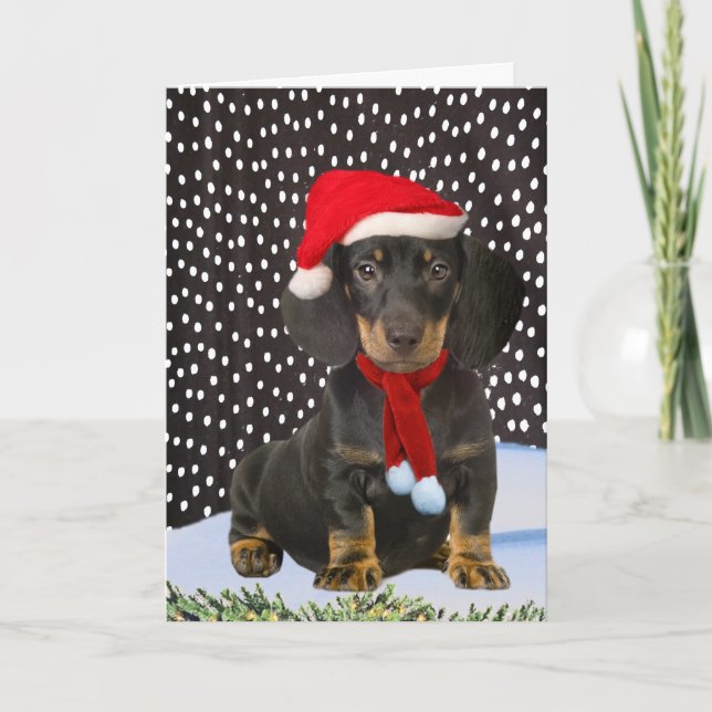 Dachshund Une Carte de Noël Jour De La Neige (Devant)