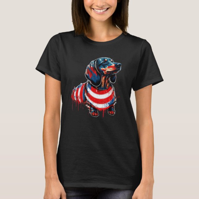 Dachshund USA patriotic US Flag Gifts Dog Lover_7 T-Shirt (Vorderseite)