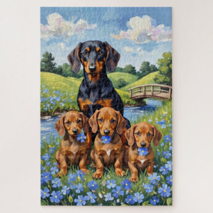 Dachshund Vergissmeinnicht-Wiesen-Kunst