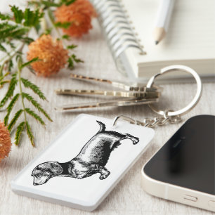 Dachshund-Vintage-Stichillustration Schlüsselanhänger