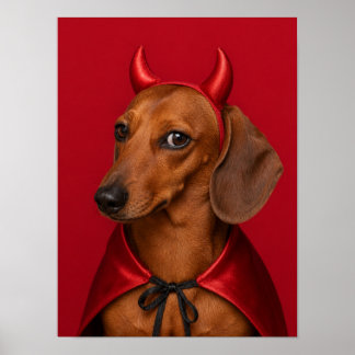 Dachshund-Wandkunst — Halloween-Teufel-Haustierpor Poster