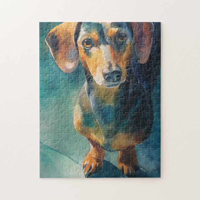 Dachshund-Wasserfarbenporträt (Vertikal)
