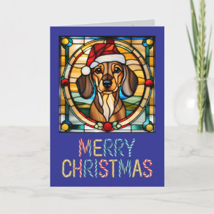 Dachshund Weihnachten Buntglas Karte