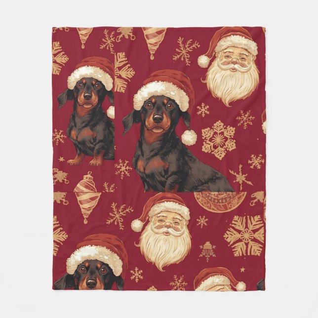 Dachshund Weihnachten Fleecedecke (Vorderseite)
