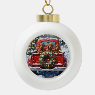 Dachshund Weihnachten Rotes Lastwagen Urlaub Keramik Kugel-Ornament