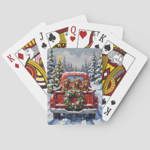 Dachshund Weihnachten Rotes Lastwagen Urlaub Spielkarten