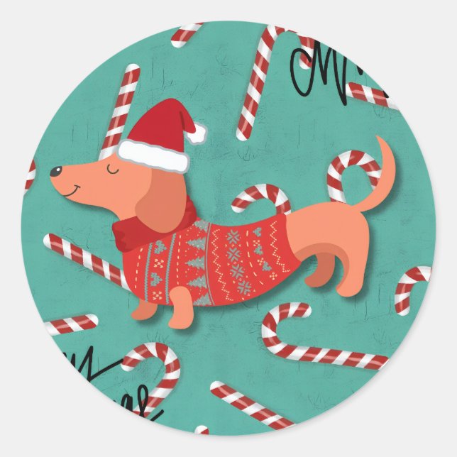 Dachshund Weihnachten Runder Aufkleber (Vorderseite)