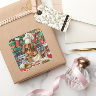 Dachshund-Weihnachtsbacken: Festliches Weihnachten Quadratischer Aufkleber