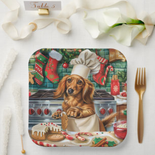 Dachshund-Weihnachtsbäckerei: Festliches Weihnacht Pappteller
