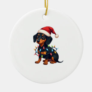 Dachshund Weihnachtsbeleuchtung Santa Hut Weihnach Keramik Ornament