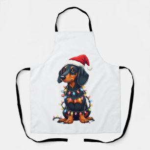 Dachshund Weihnachtsbeleuchtung Santa Hut Weihnach Schürze