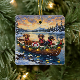 Dachshund-Weihnachtsboot-Feiertag Keramikornament