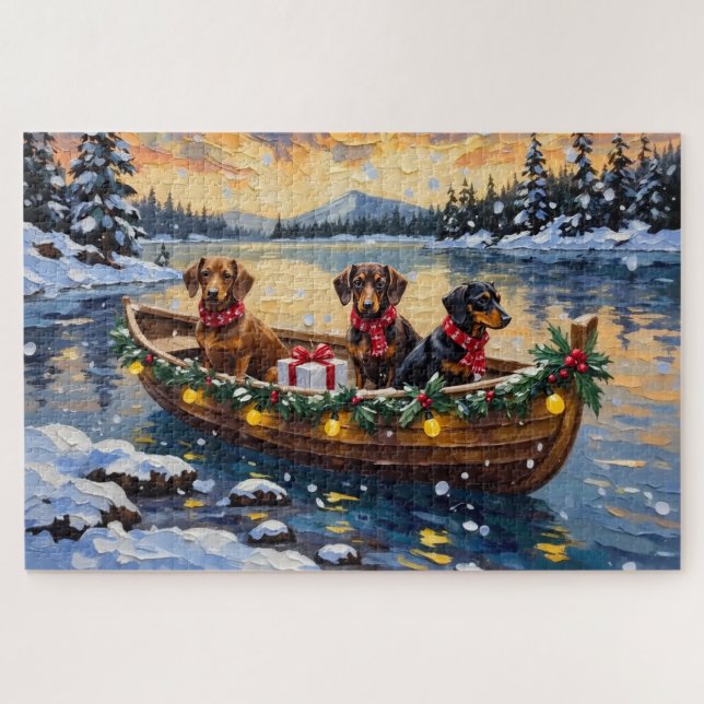 Dachshund Weihnachtsboot Urlaub (Horizontal)