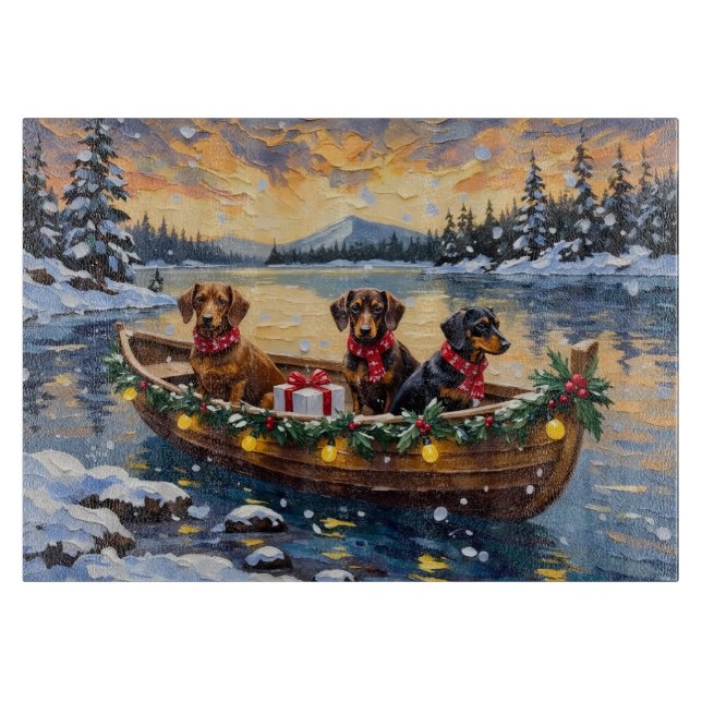 Dachshund Weihnachtsboot Urlaub Schneidebrett (Vorderseite)