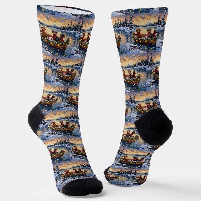 Dachshund Weihnachtsboot Urlaub Socken (Gewinkelt)