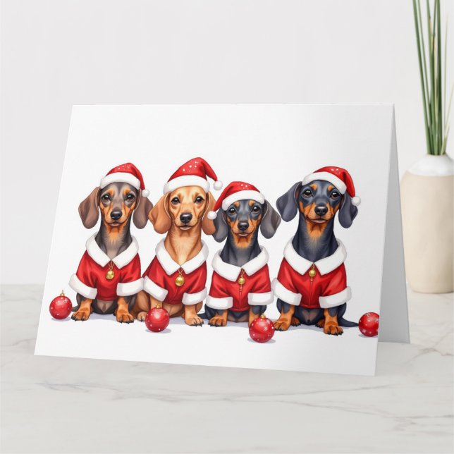 Dachshund-Weihnachtskleid mit Santa-Hut Karte (Vorderseite)