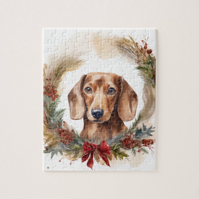 Dachshund-Weihnachtskranz Festlicher Hund (Vertikal)