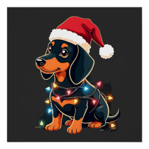 Dachshund Weihnachtslichter Santa Hut Xmas Hunde L Poster