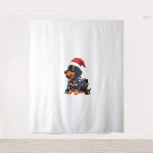 Dachshund Weihnachtslichter Santa Hut Xmas Hunde L Wandteppich