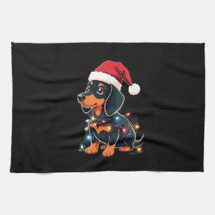 Dachshund Weihnachtslichter Weihnachtsmann Hut Xma Geschirrtuch