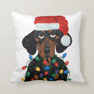 Dachshund Weihnachtsmann in Weihnachtslichter verh Kissen