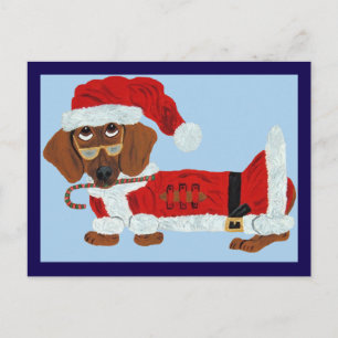 Dachshund Weihnachtsmann mit einem Zuckerrohr  Postkarte